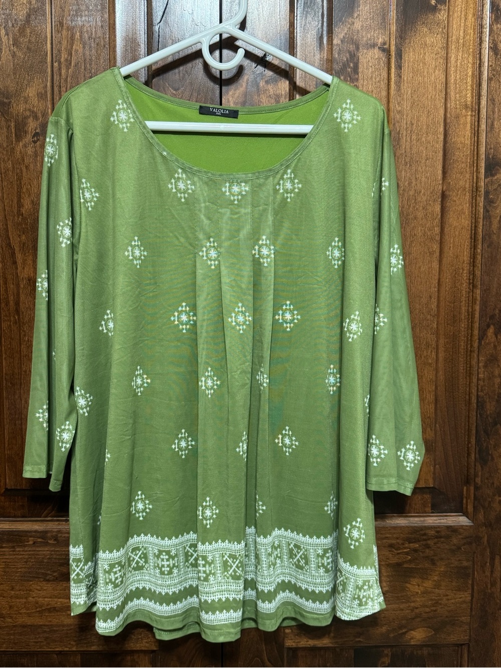 Olive Green Embroidered Scoop-Neck Women's Blouse
